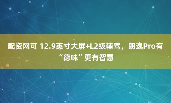 配资网可 12.9英寸大屏+L2级辅驾，朗逸Pro有“德味”更有智慧
